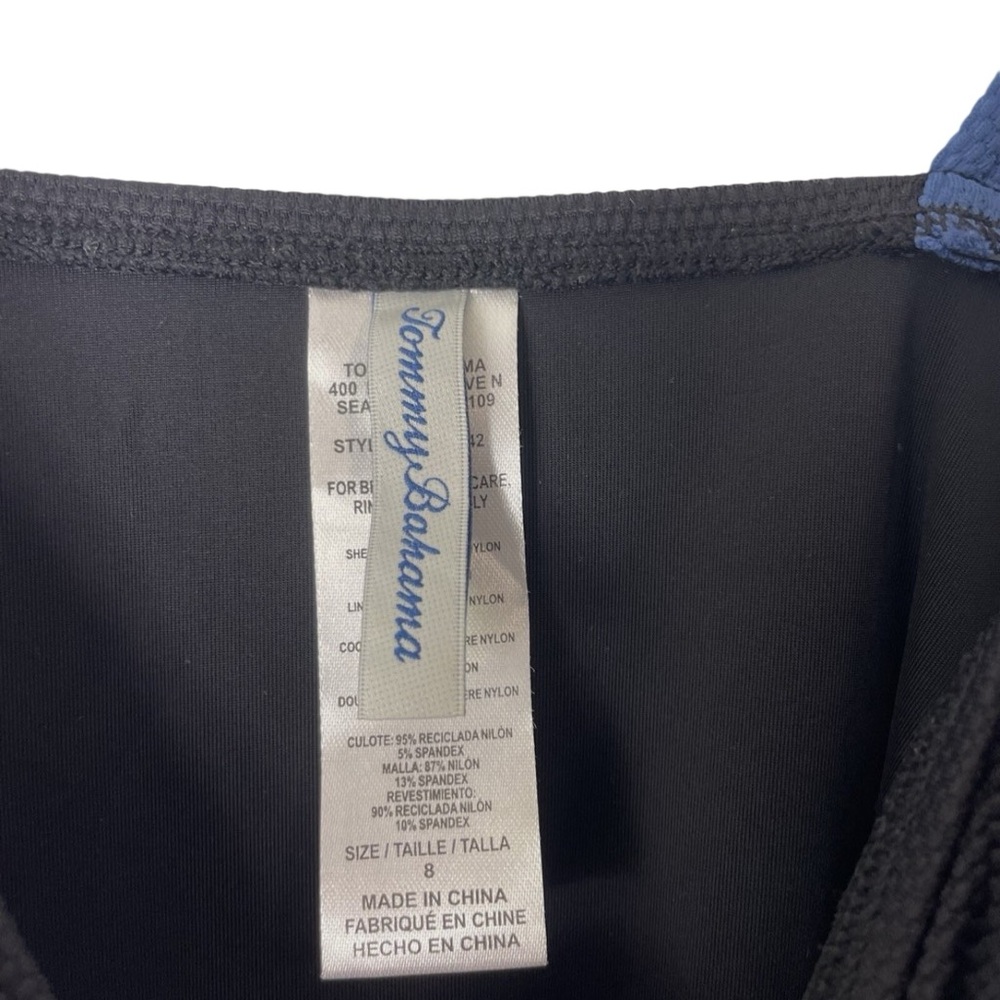Tommy Bahama Island Cays Colorblock Tie-Front 1 Pc Swimsuit Control Blue Black - Picture 7 of 7